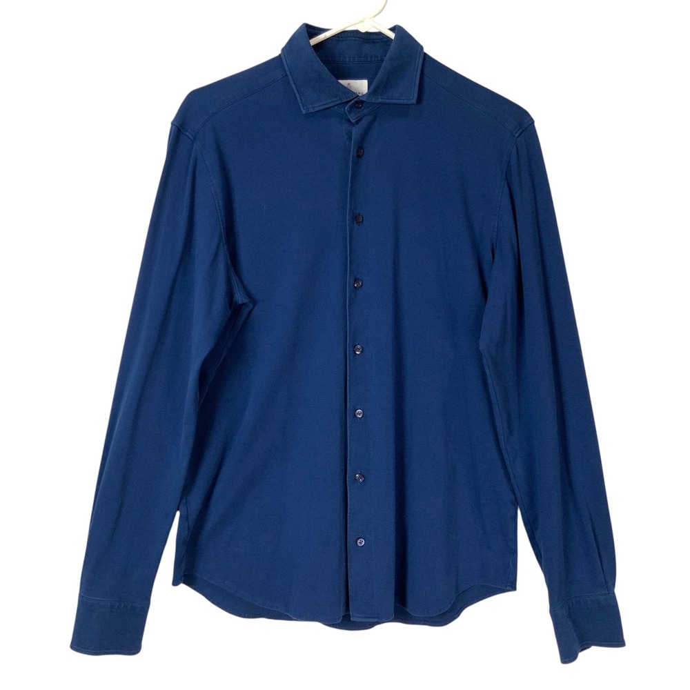 Emanuel Berg Blue Button Up Shirt M Spread Collar Long Sleeve Modern Fit Stretch